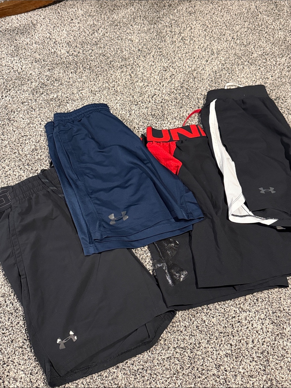 Under Armour Kids Athletic Shorts Bundle - Black, Navy & Red Accents